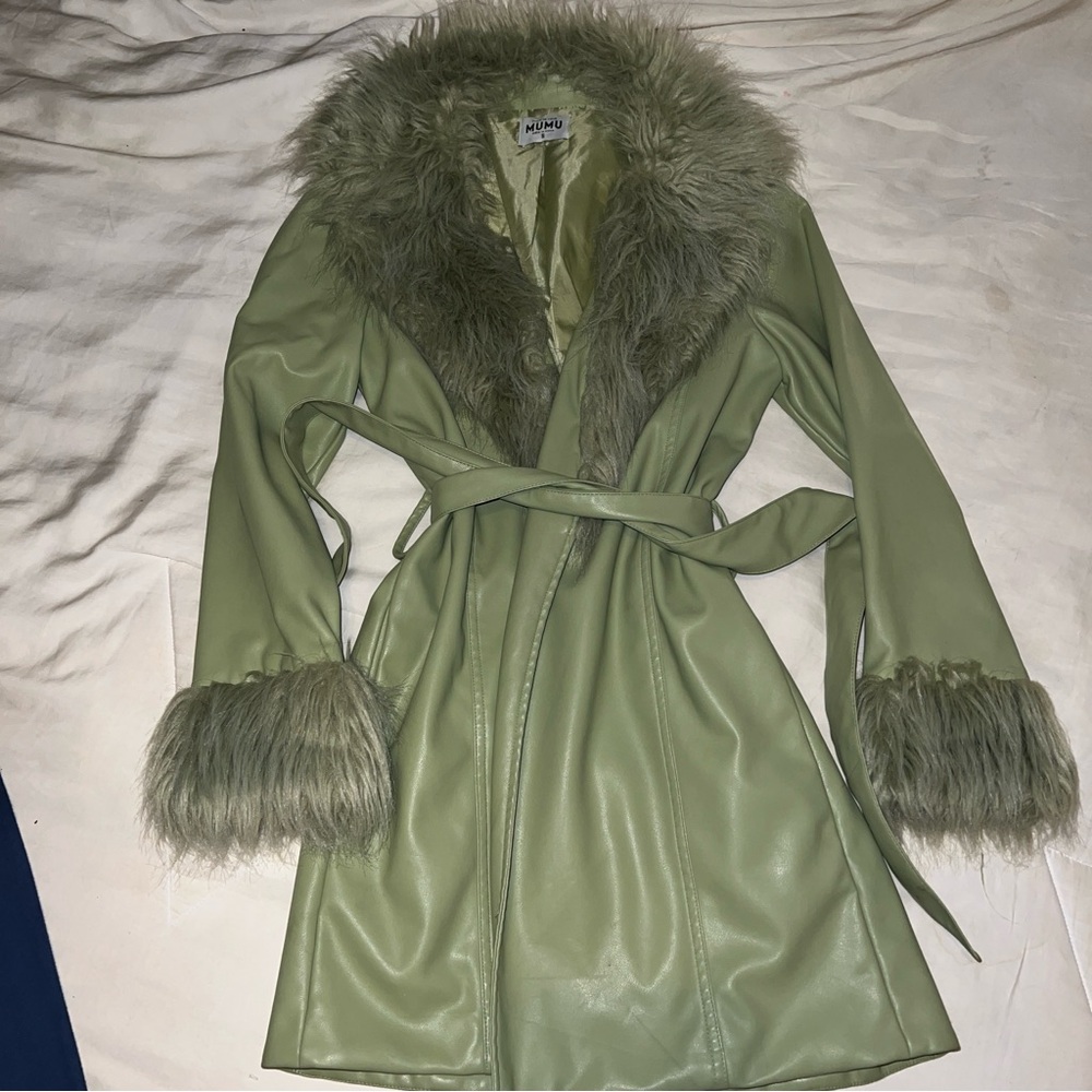 Show Me Your Mumu Penny Lane Afghan Coat | Sage Faux Leather | Size S